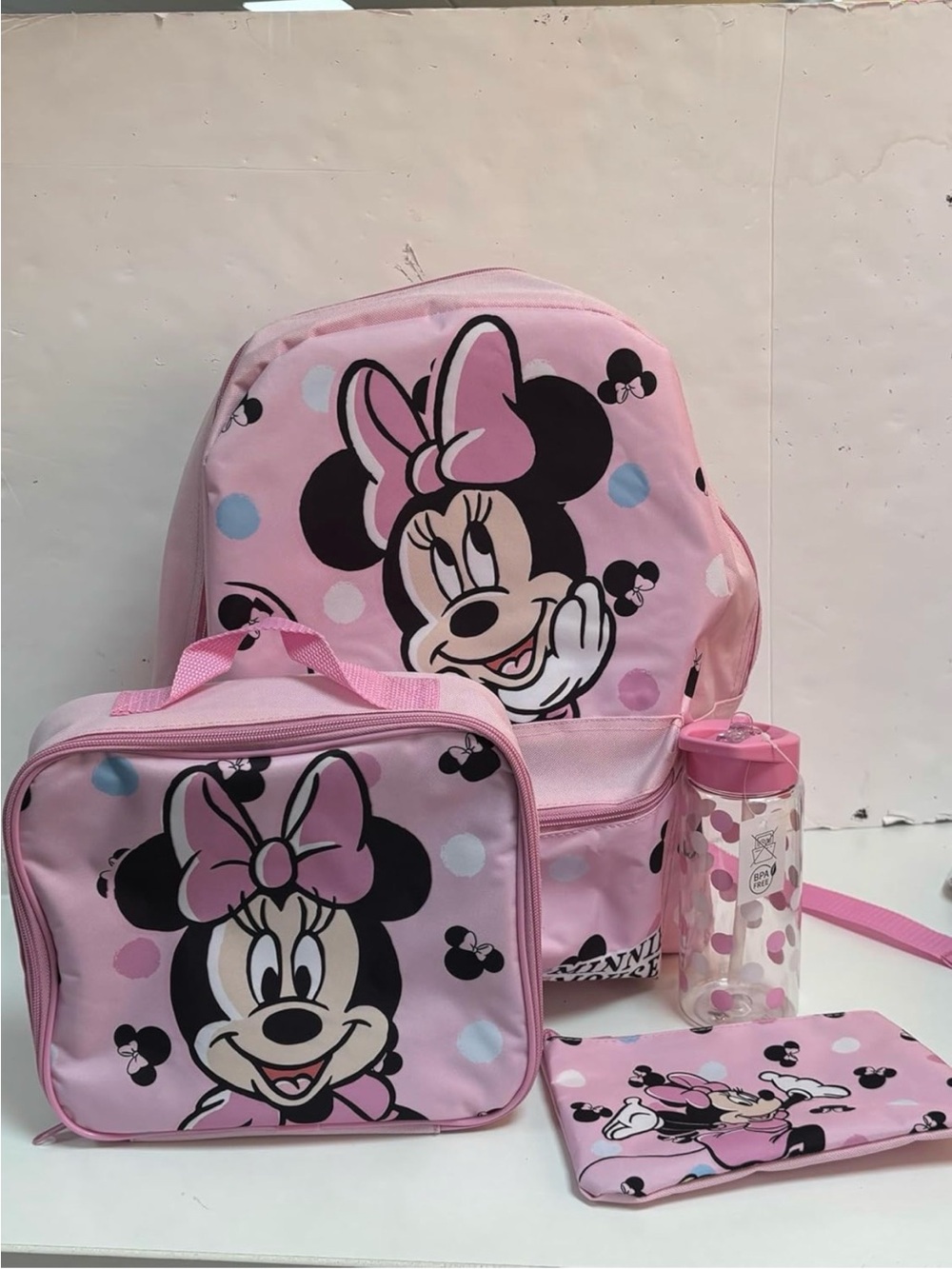 Disney Minnie Mouse Pink Kids Backpack Set 4pcs NEW